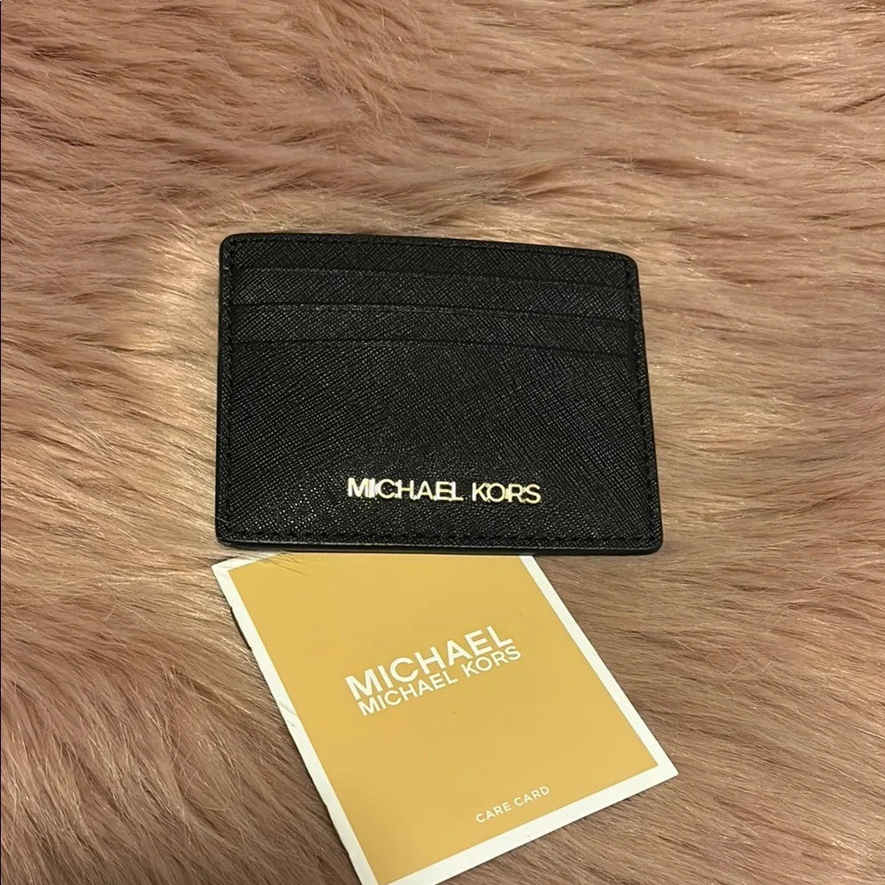 Michael Kors Black Card Holder with Yellow Card Insert
